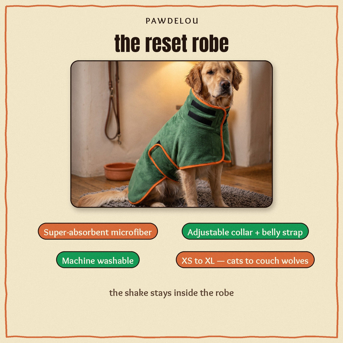 Pawdelou Reset Robe microfiber dog drying robe